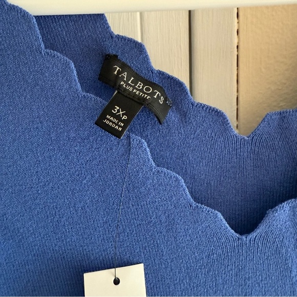 Talbots Royal Blue Scalloped edged V-Neck Blouse short sleeve sweater 3X Petite - Picture 4 of 7